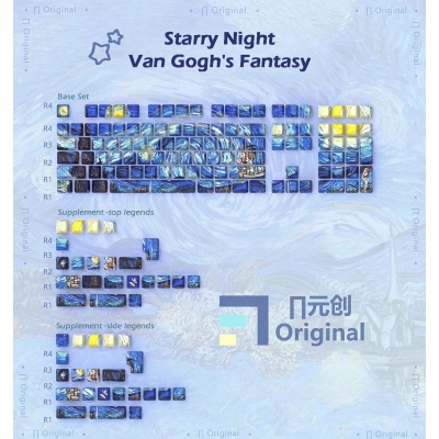 Starry Night Van Gogh's Fantasy 104+4 / 26 PBT Backlit Keycaps Set Cherry Profile for MX Switches Mechanical Gaming Keyboard